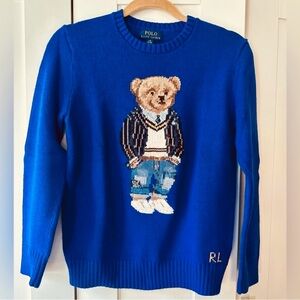 Polo by Ralph Lauren Royal Blue Bear Intarsia Crewneck Sweater